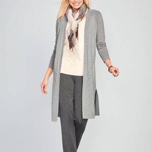 Talbots duster long sweater 100% merino wool gray